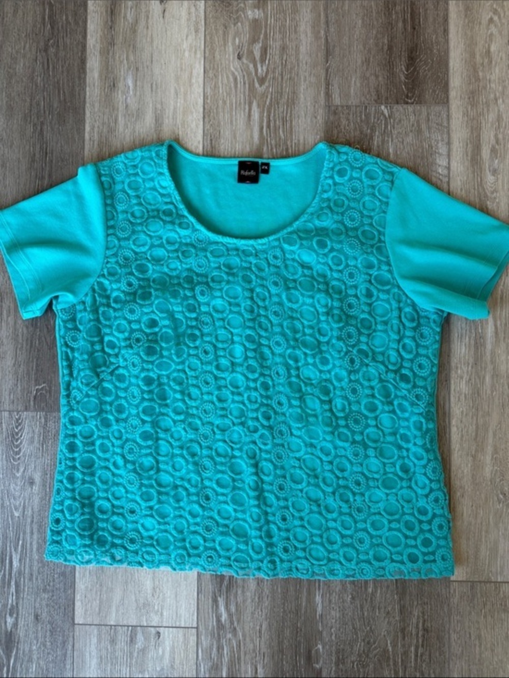 Rafaella Turquoise Short Sleeve Lace Circle Front Top